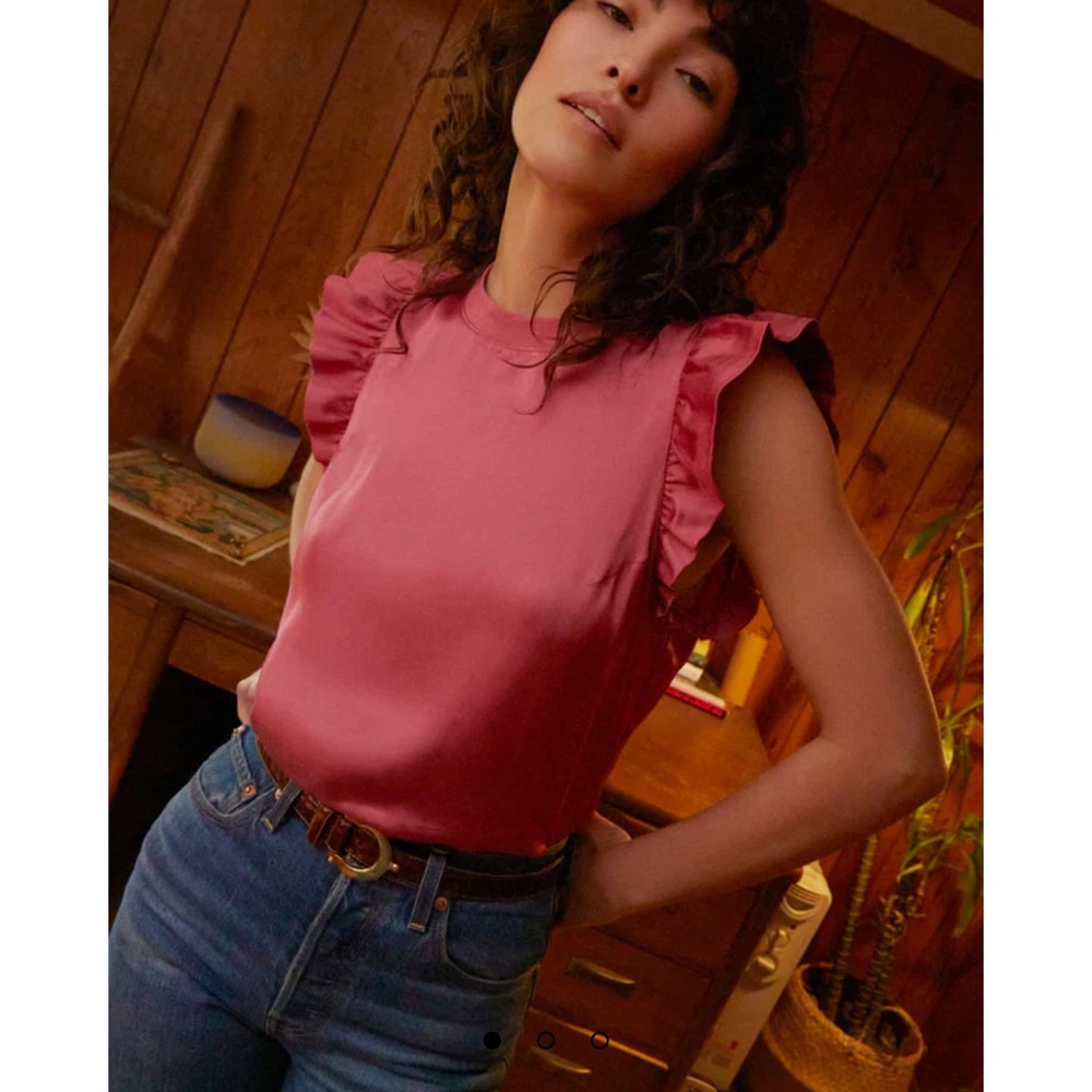Nation LTD Top Paulette‎ Tank Sateen Size Small Flushed Ruffle